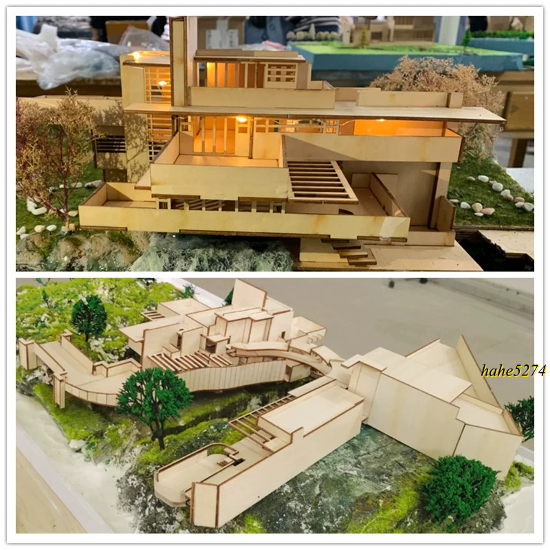 1:100/120/150 Fallingwater Wooden Assembly Model Architectural Handcraft DIY Kit