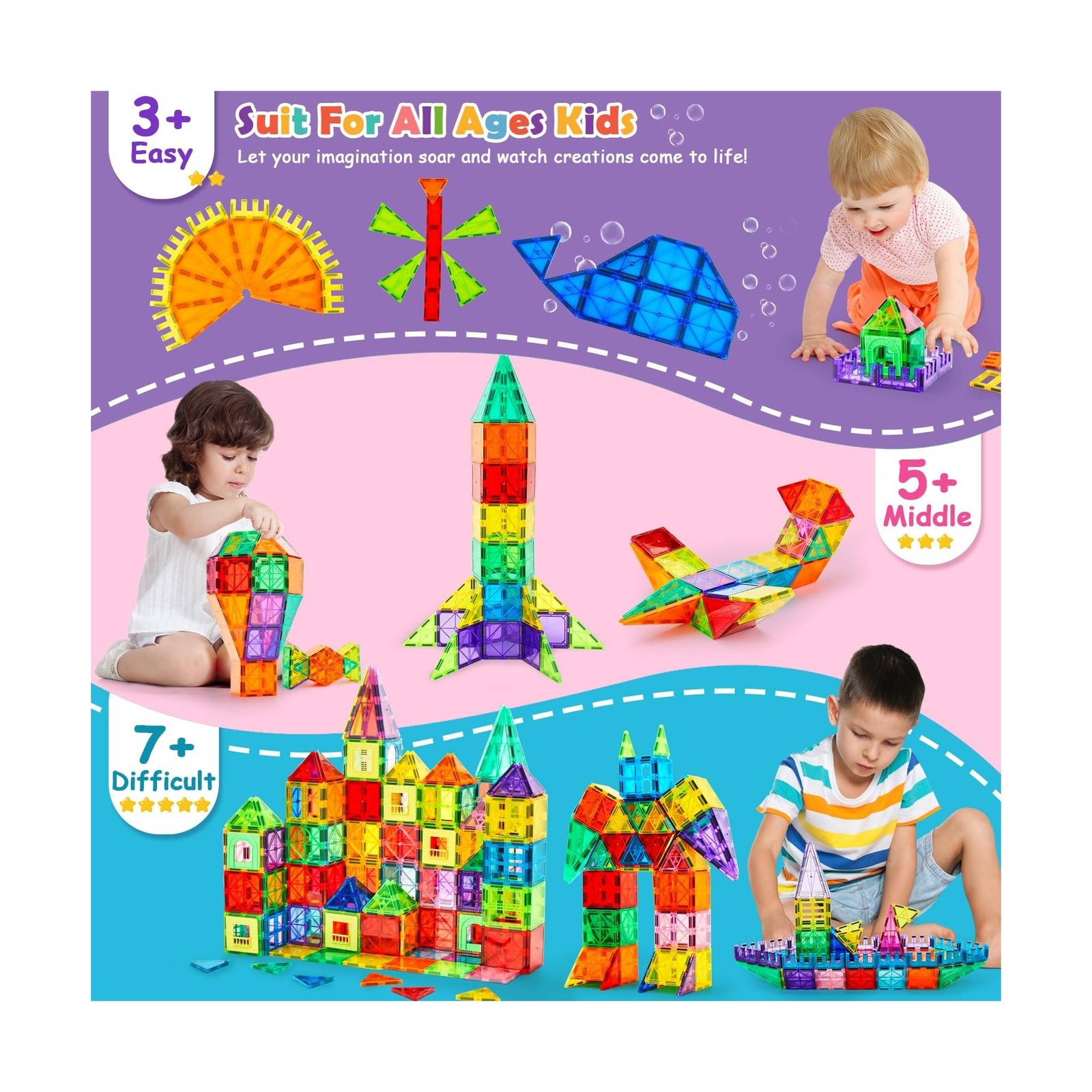 Dopyye 132 PCS Magnetic Tiles Building Blocks with 2 Cars, STEM… FAST USA SHIP