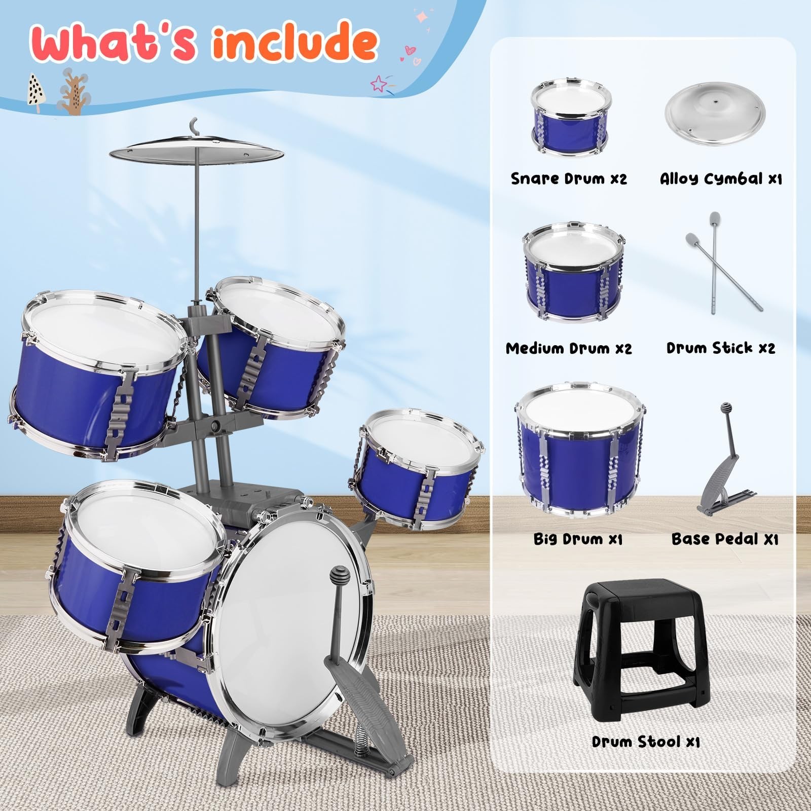 Upgraded Kids Drum Set for Toddlers Plastic Musical Jazz Drum Instruments Kit…