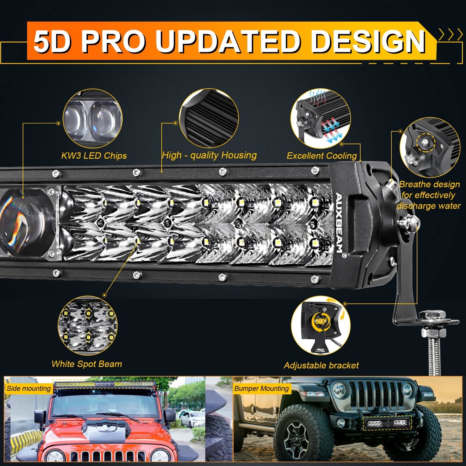 Auxbeam 22 in LED Light Bar 180W 22000LM 5D Pro Lens Off-Road Driving Light |…