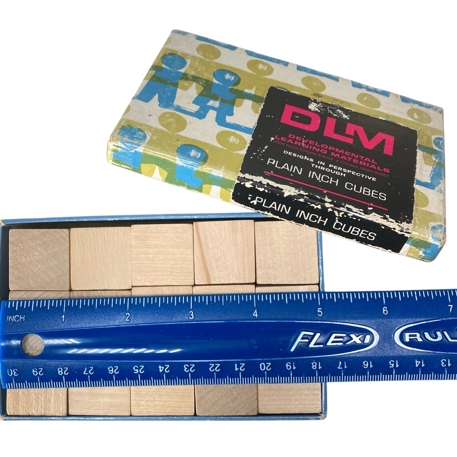 Vtg DLM Plain Inch Cubes Wooden 30 Count Teaching Resource Math Art Design