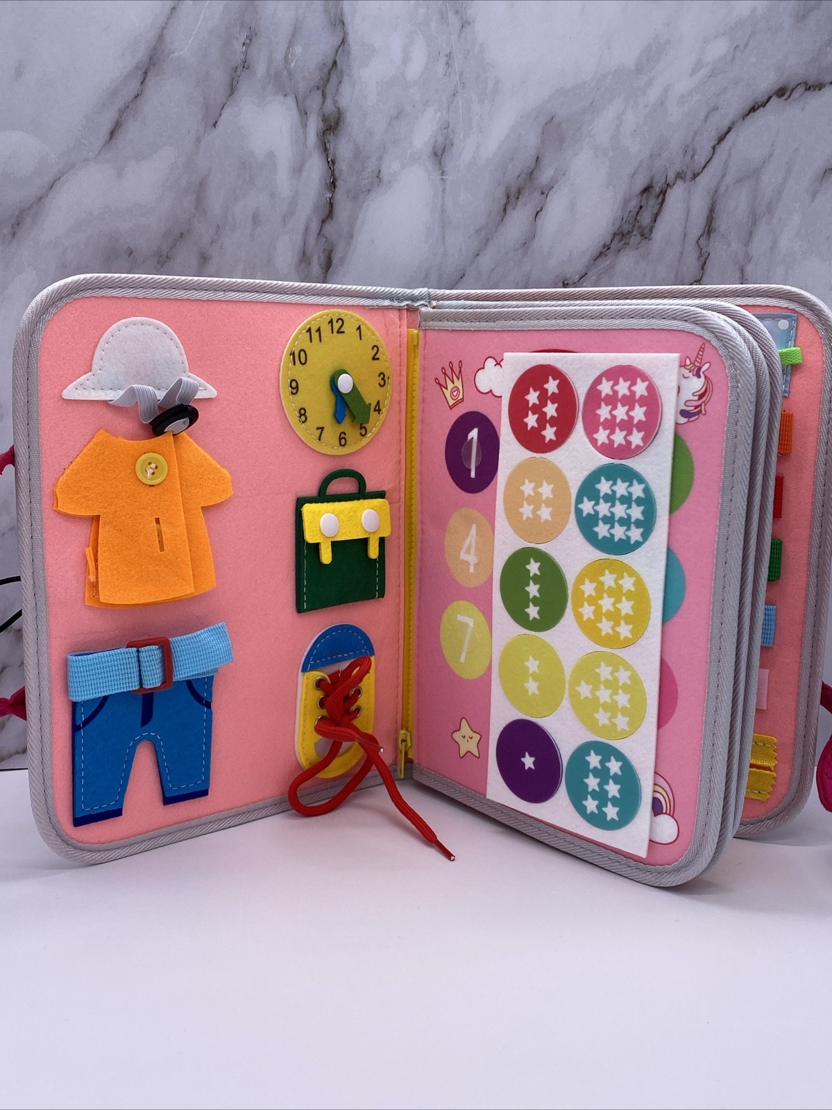 Childrens Busy Board Travel Activity Educational Learning Book Toy Pink Unicorn