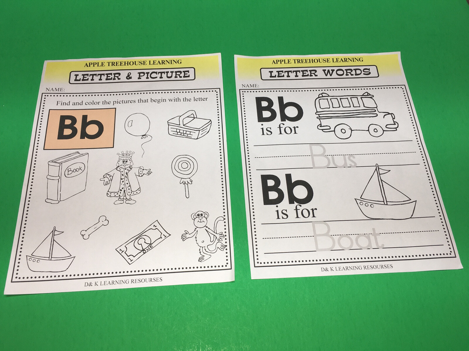 Letter Bb – Apple Treehouse Worksheets – Preschool Teaching supplies 20pgs