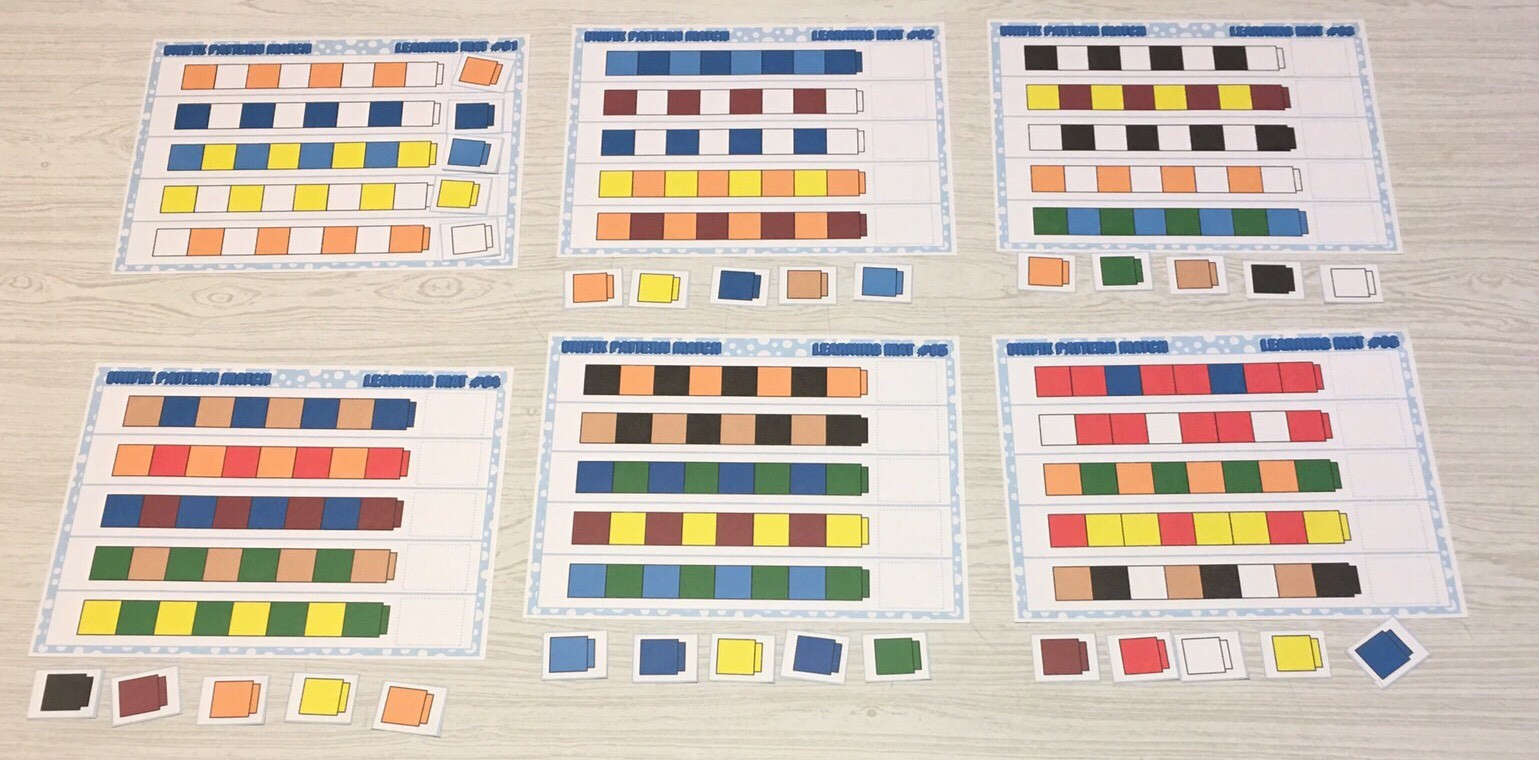 Unifix Pattern Match – Set of 6 Learning Mats & 30 Cards – Laminated Activity