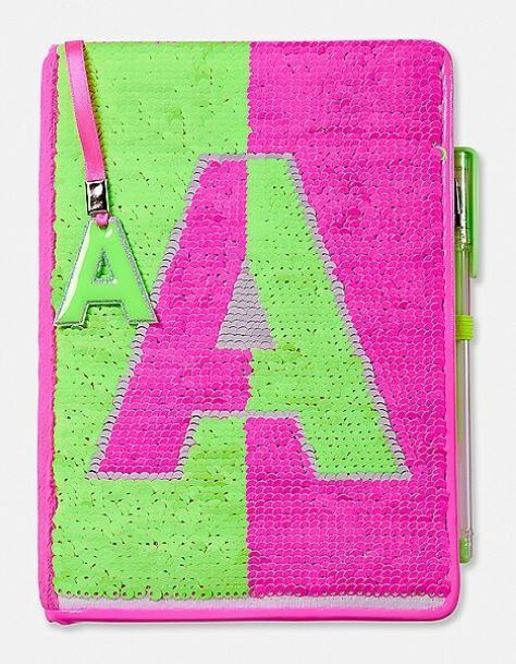 Justice Girls Sequin Neon Flip Sequins Diary Journal Writing Notebook Initial