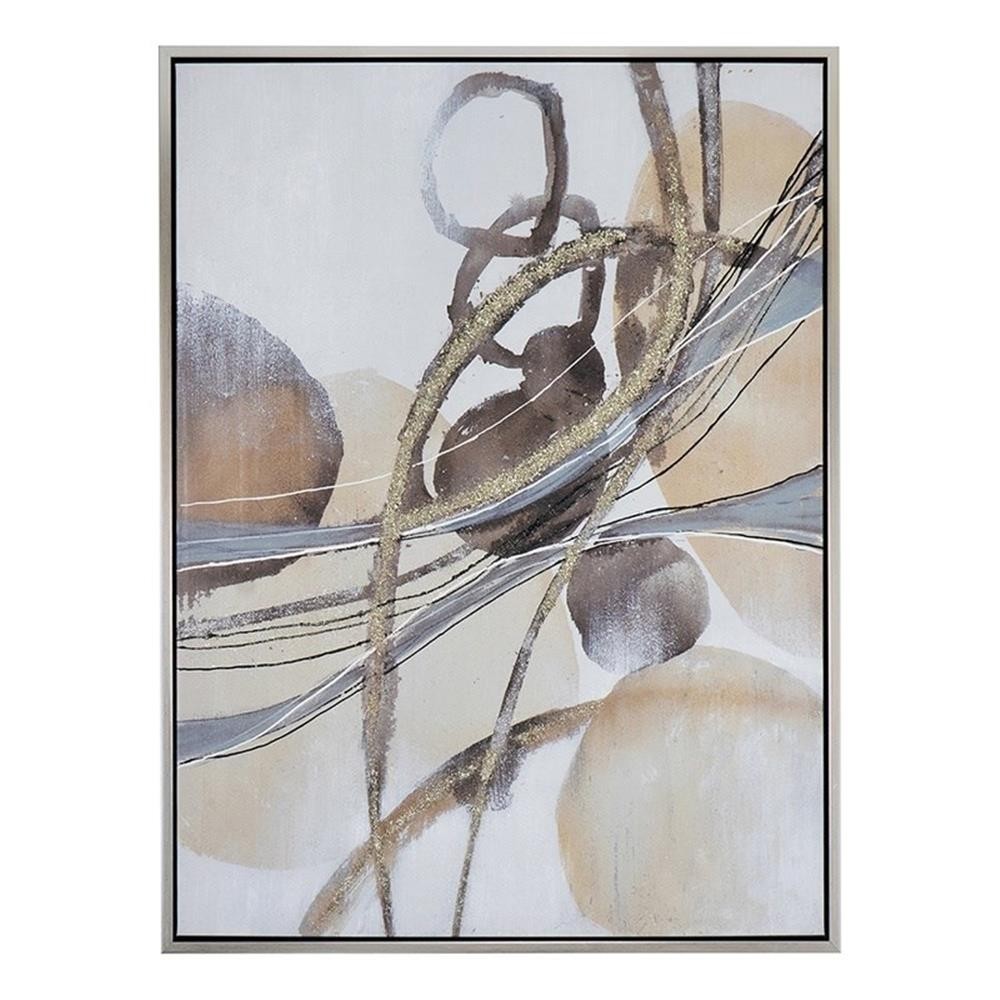 Benjara Bny 35 x 47 Abstract Wall Art Print – Brown/Silver