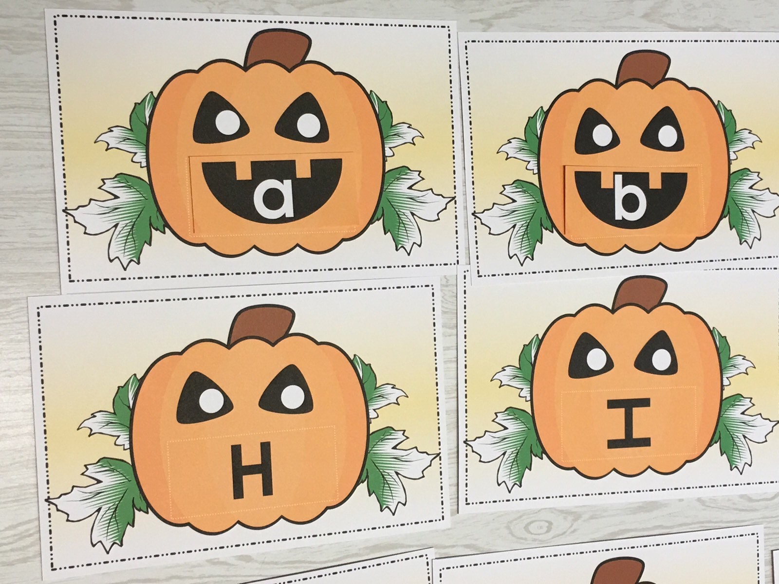Jack O Lantern – Uppercase Lower case Match Pumpkins – Laminated Activity Set