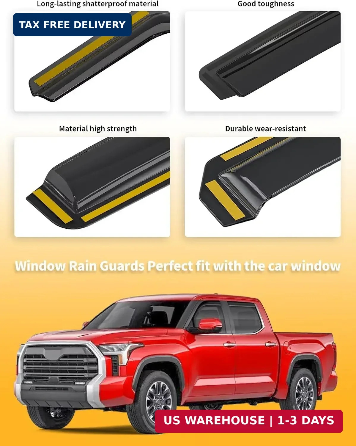 in-Channel Window Rain Guards Fit for Truck Toyota Tundra 2022 2023 2024 2025 20