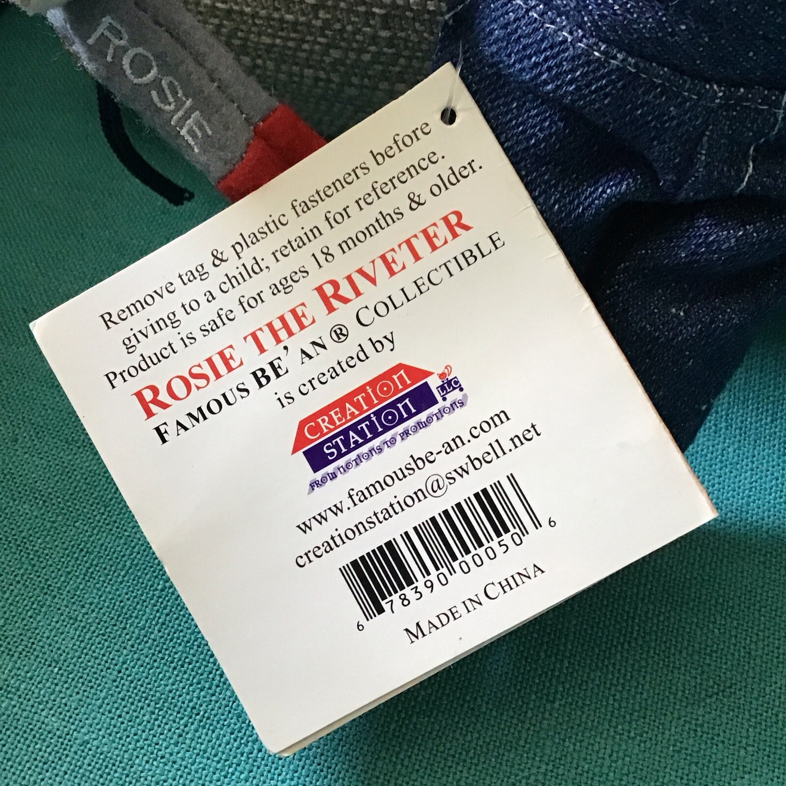 Rosie The Riveter Creation Station Plush Doll Famous Be’an Collectible W/Tag