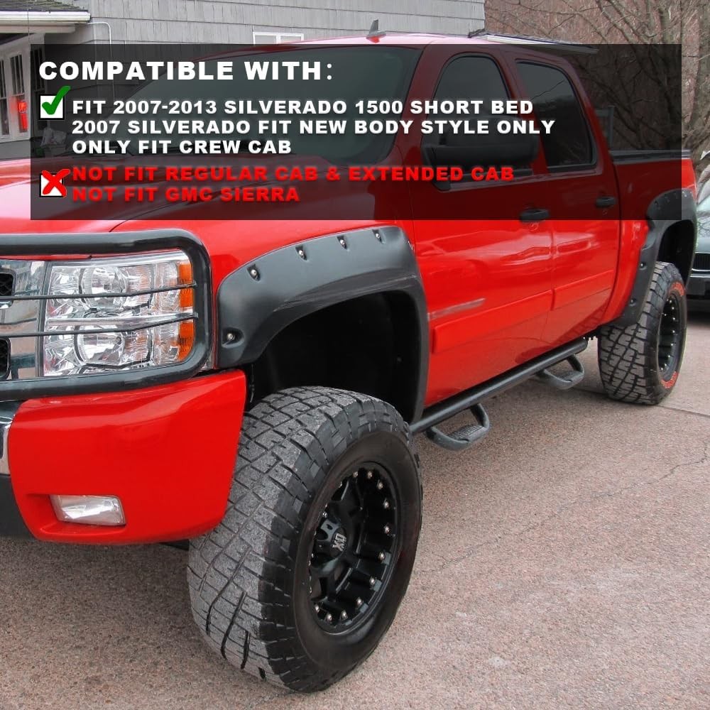 PIT66 Fender Flares, Fit Chevy Silverado 1500 2007-2013(ONLY Fit 5.8′ Short Bed)