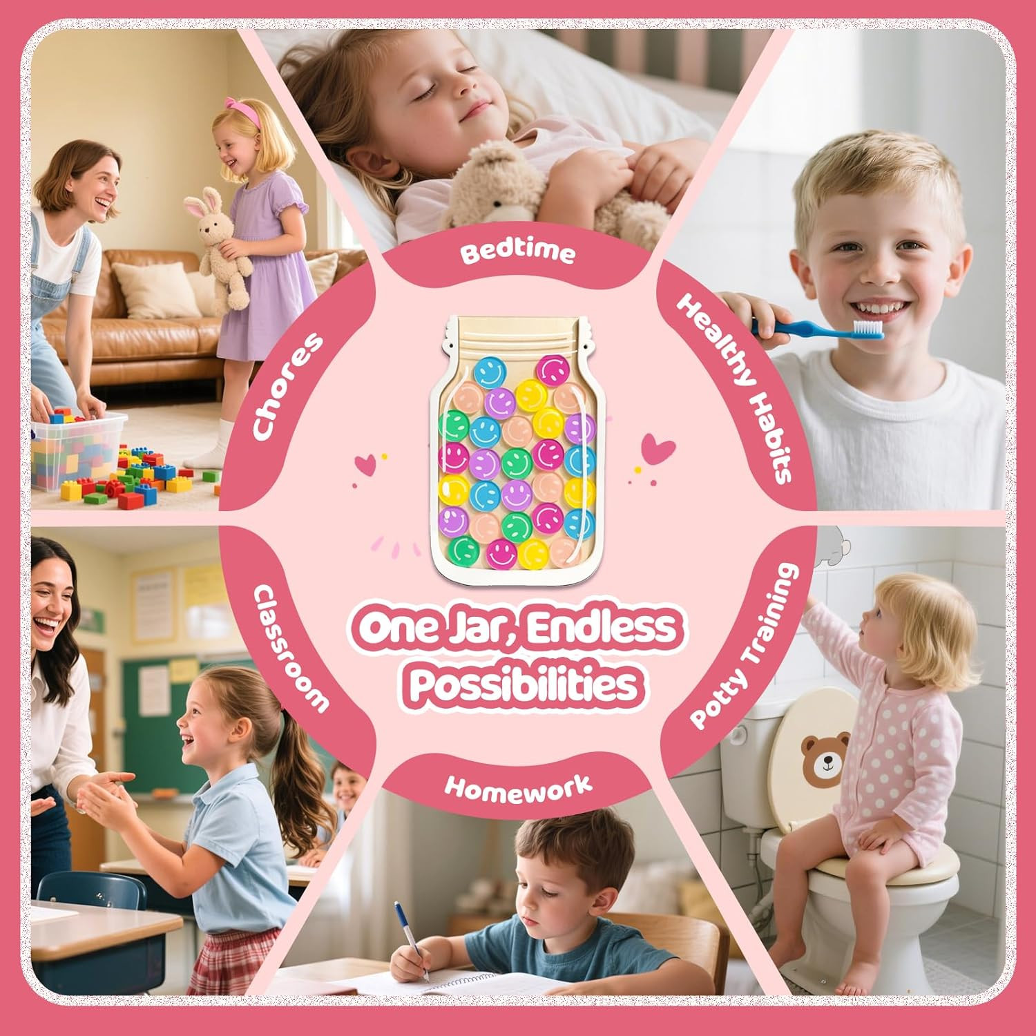 Magnetic Reward Jars for Kids – Smiley Tokens Behavior Chart System SHIPS FREE