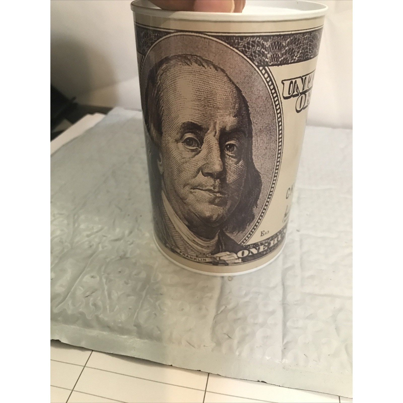 Ben Franklin Hundred Dollar Bill Money Coin Saver Tin Money Savings Piggy Bank