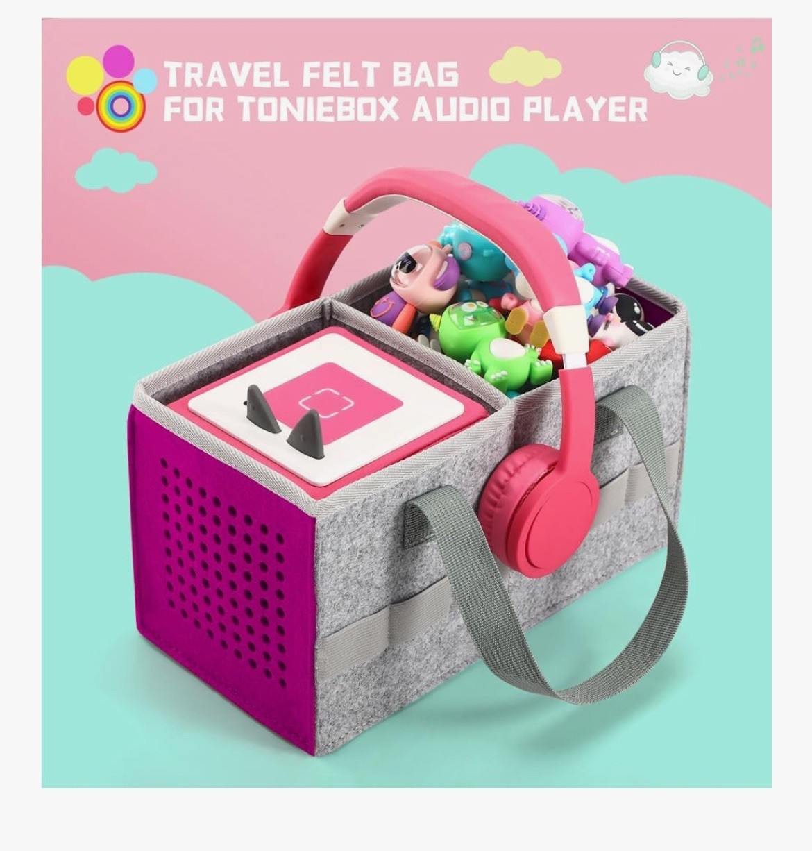 Carrying Bag for TonieBox starter set Toniebox 2 and figurines Gray Purple Felt