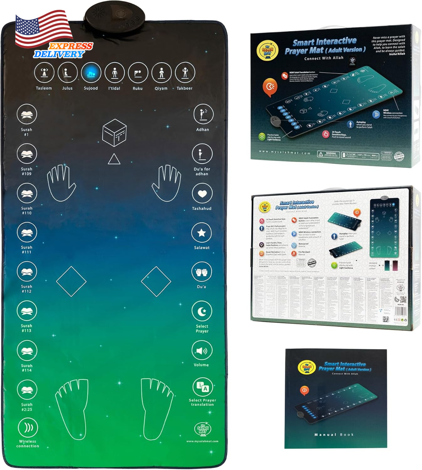 Salah Mat Interactive Prayer Mat & Reverts Learning Surahs Salah Duas & More
