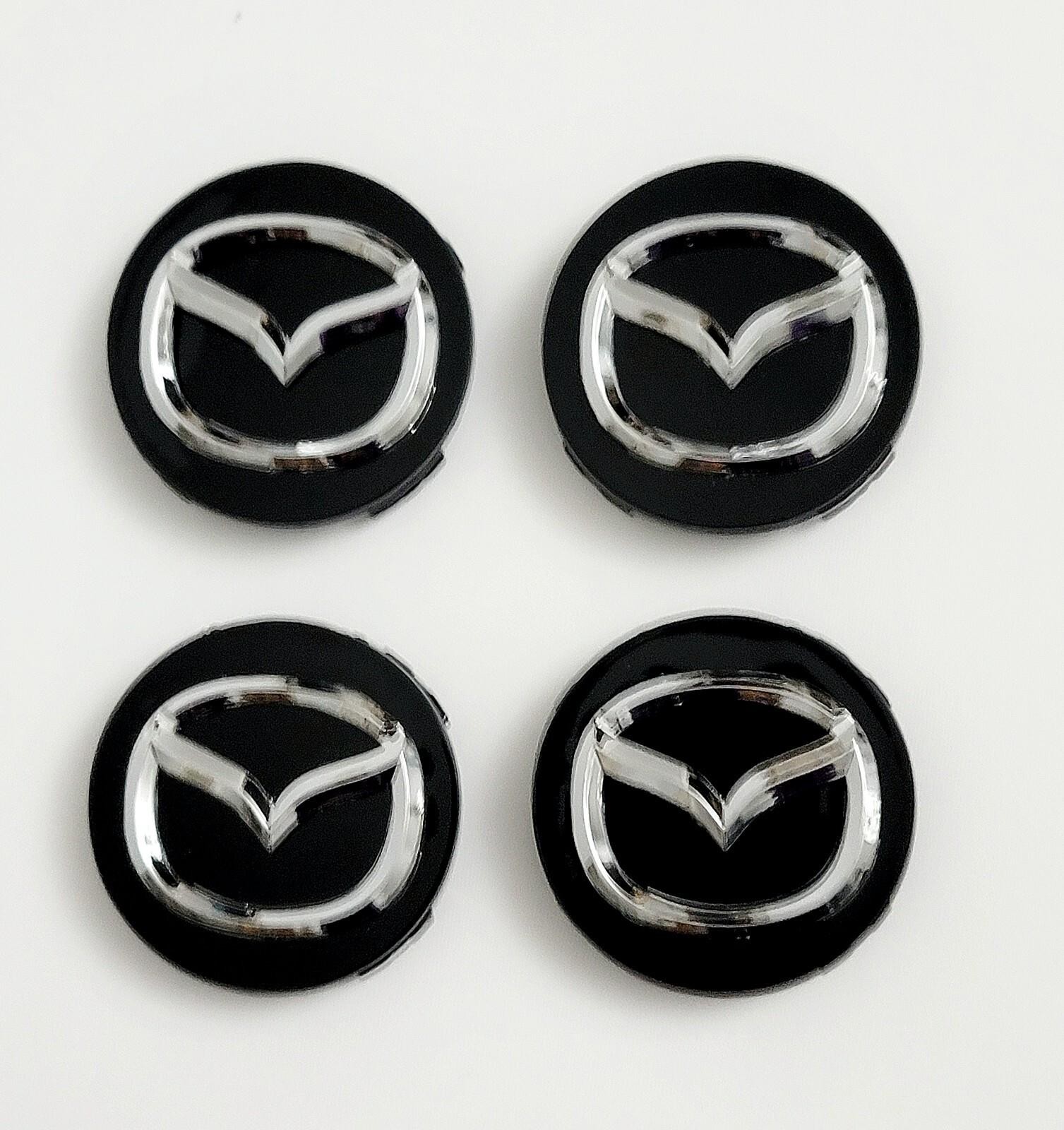 4PC 56mm Wheel Replacement Center Hub Caps For Mazda Cover Badge Emblem Black