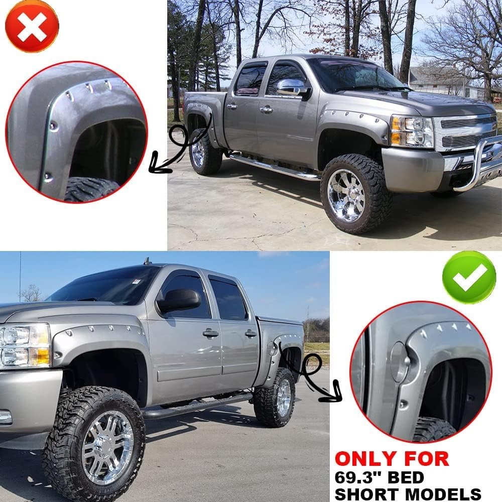 PIT66 Fender Flares, Fit Chevy Silverado 1500 2007-2013(ONLY Fit 5.8′ Short Bed)