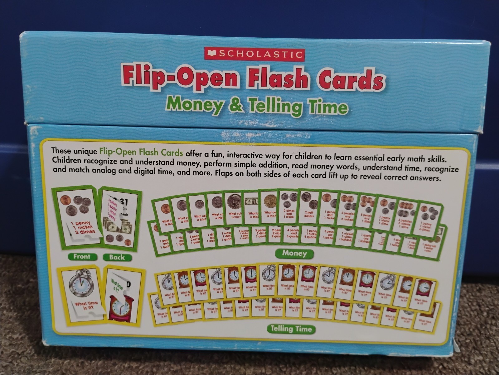 Scholastic Flip-Open Flash Cards Money & Telling Time COMPLETE
