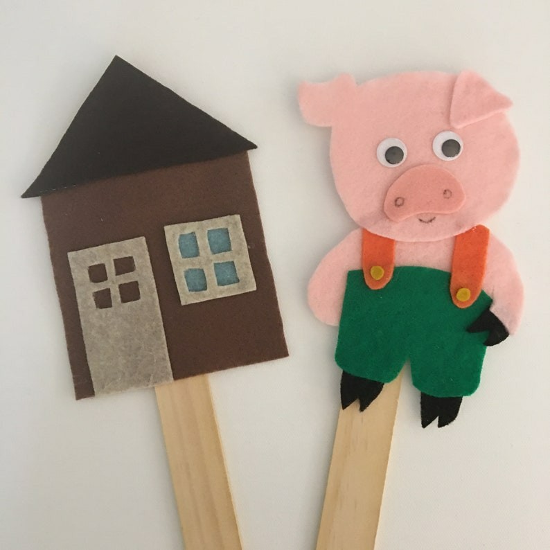 3 Little Pigs and the Big Bad Wolf Felt Board Pieces or Paint Stick Puppets