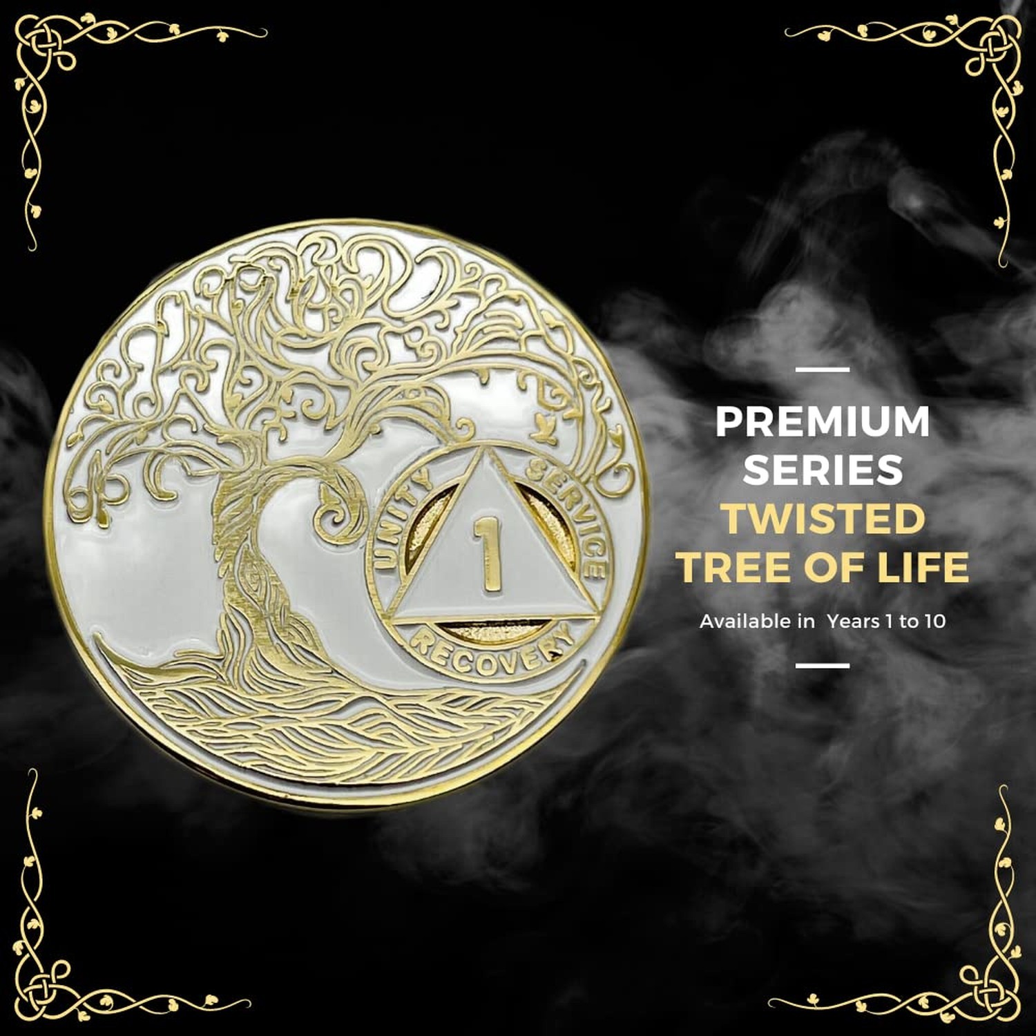1 to 50 Year Twisted Tree of Life Sobriety Coin – Gold Plated AA Chips & Meda…