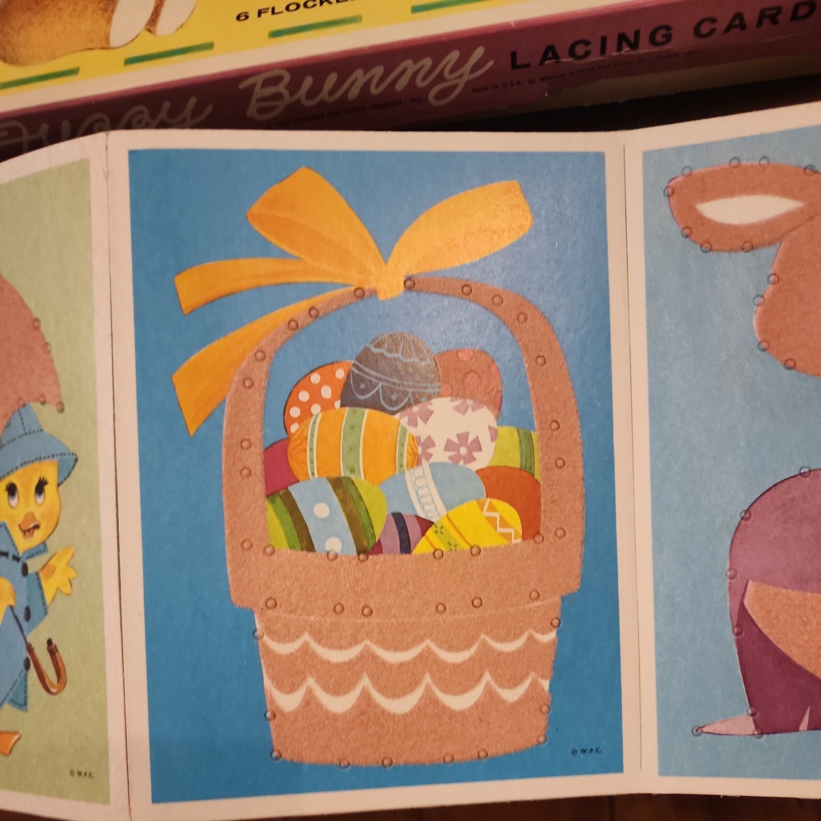 NEW Vintage Whitman Fuzzy Bunny Flocked Lacing Cards 1966 Easter no.4634