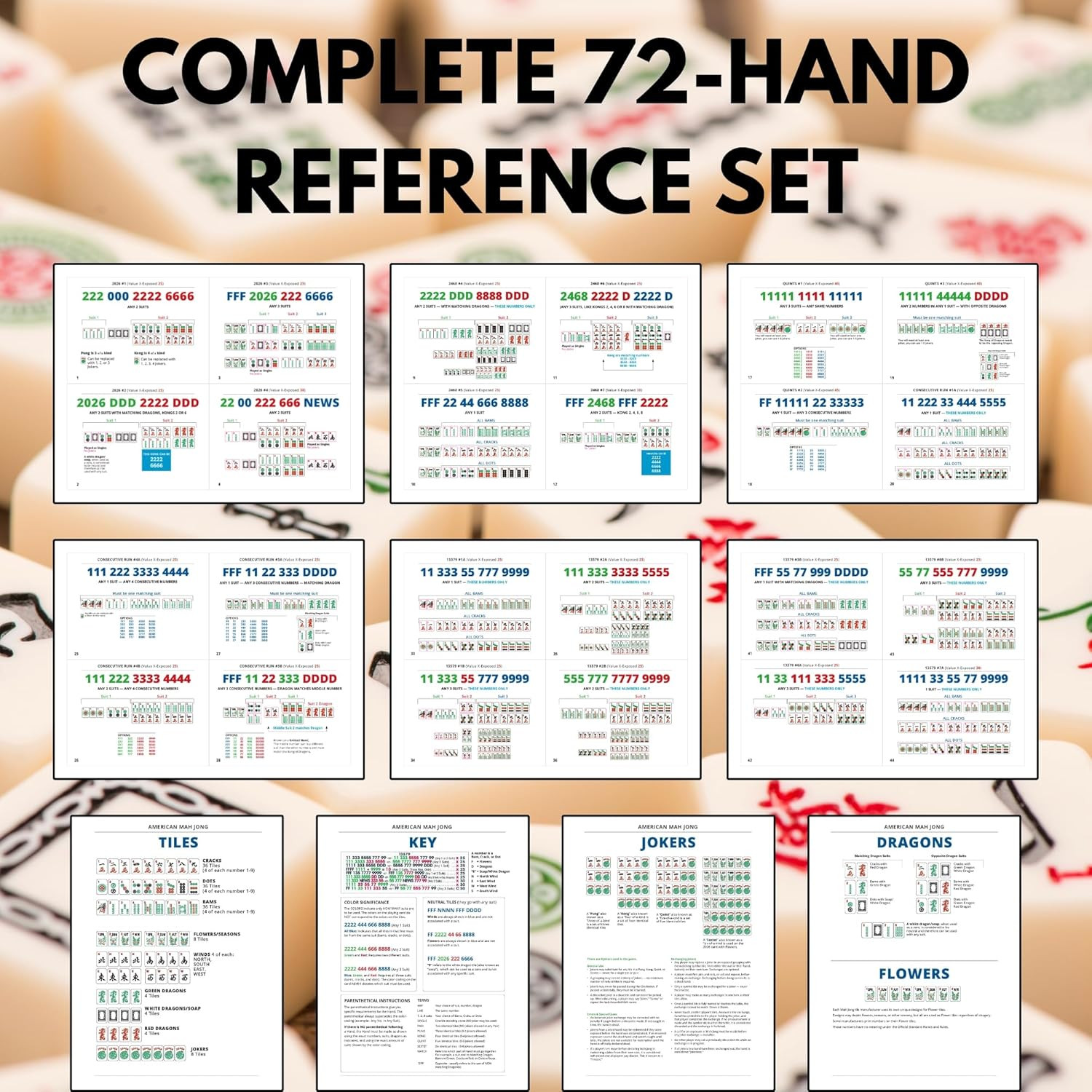 2026 American Mahjong Learning Reference, Complete 72 Hands Guide, Quick Learnin