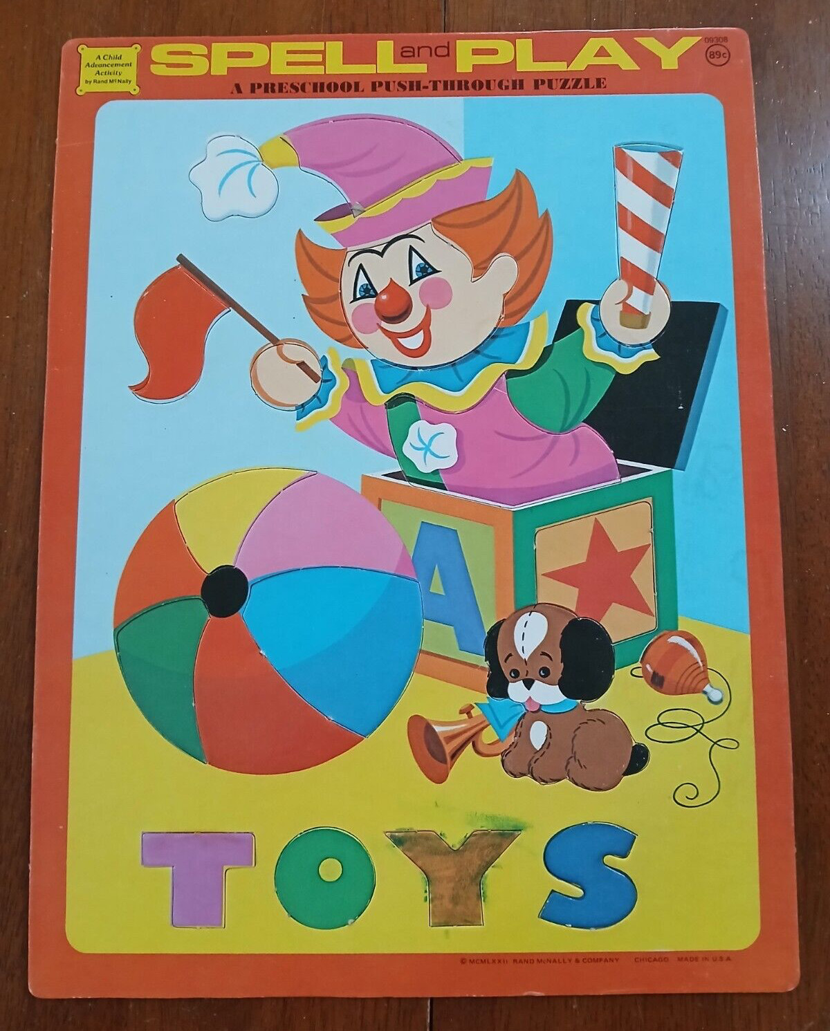 Spell and Play Preschool Push-Through Puzzle Cardboard Rand McNally c1972