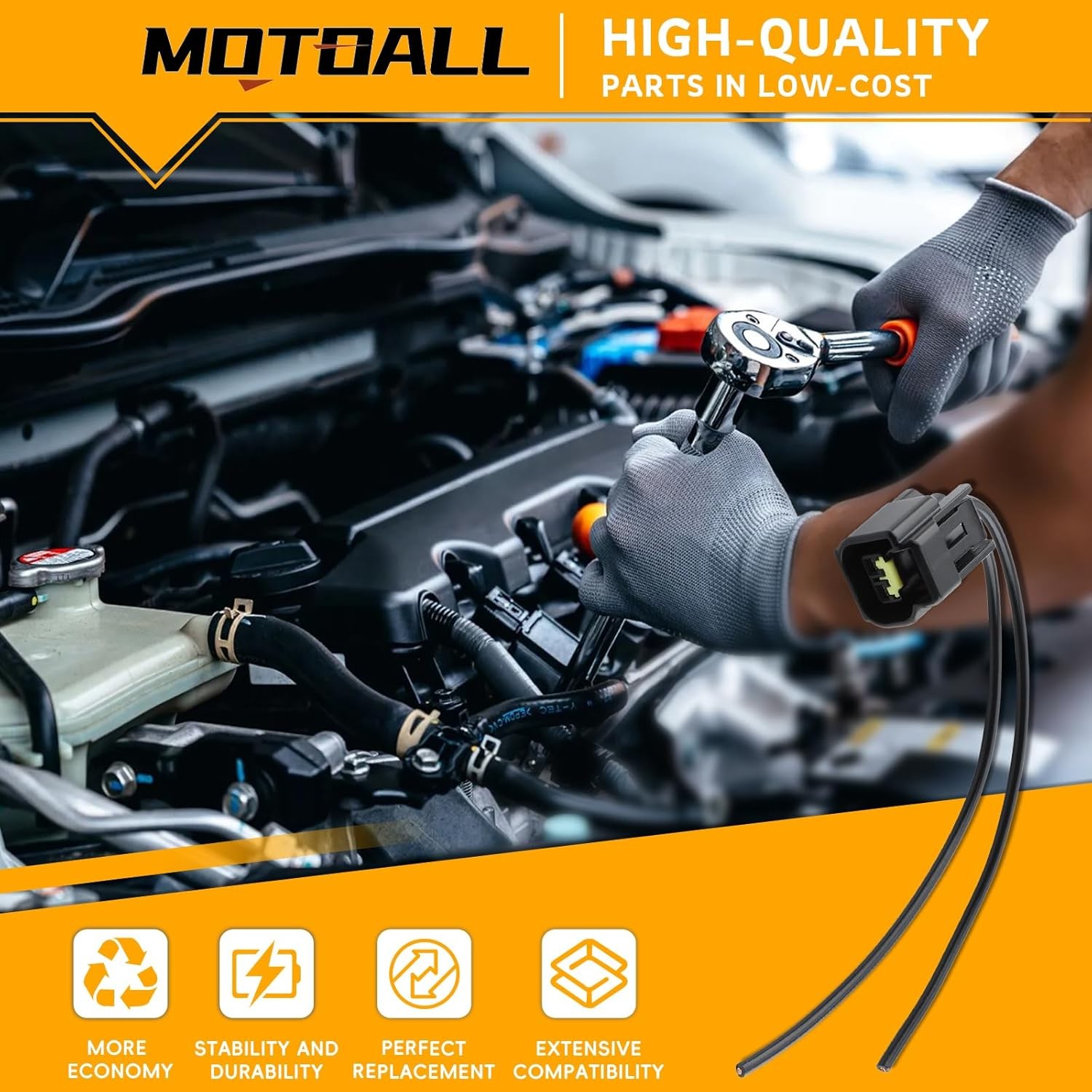 MOTOALL Ignition Coil Connector Plug Wire Harness Pigtail Wiring Loom 2-Way for