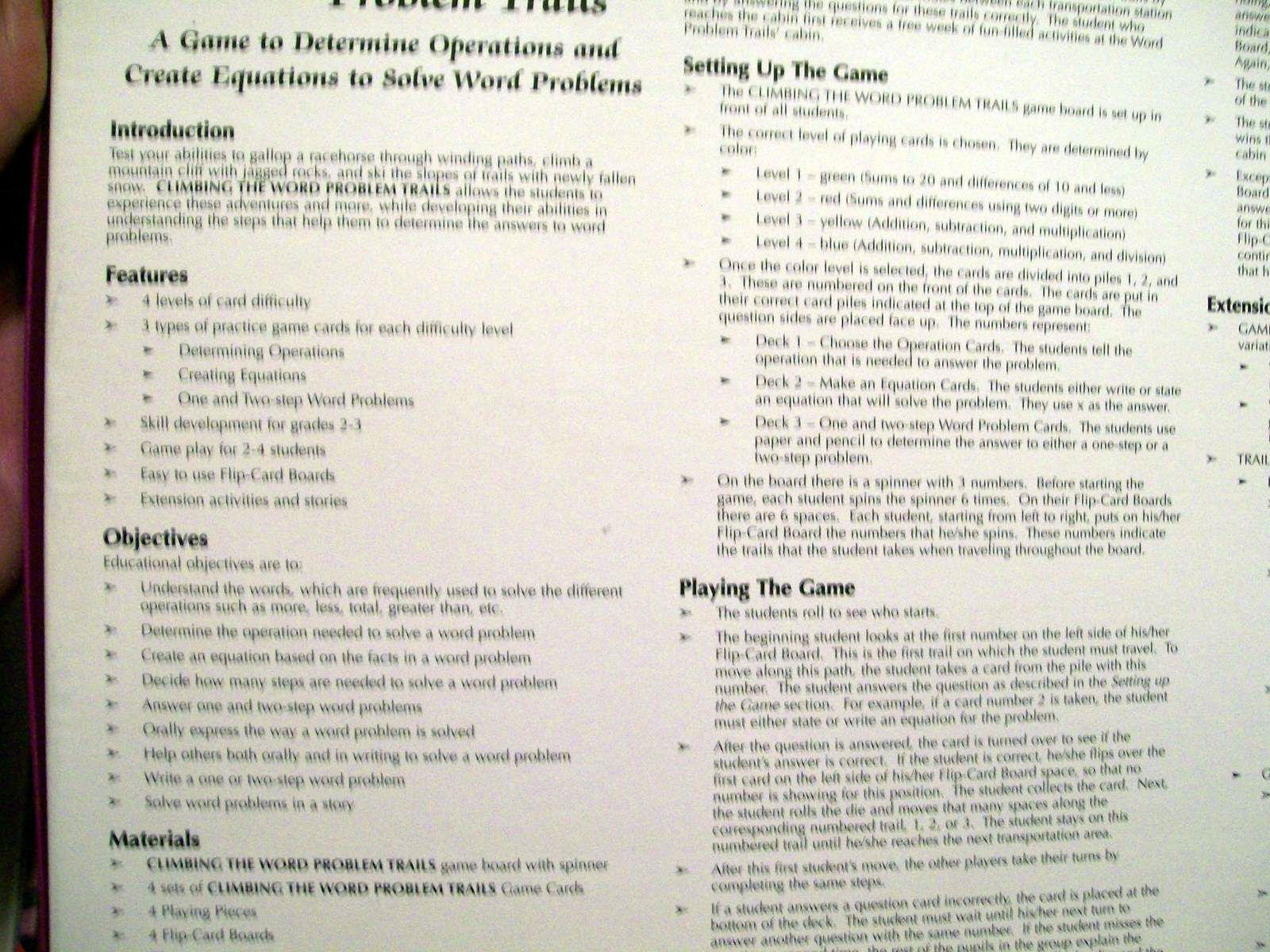 Flip Over Math Climbing the Word Problem Trails Game 2-4 Players Grades 3-5