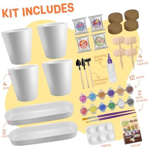 4 Set Paint & Plant Flower Gardening Kit – Gifts for Girls Ages 8-12, Arts…