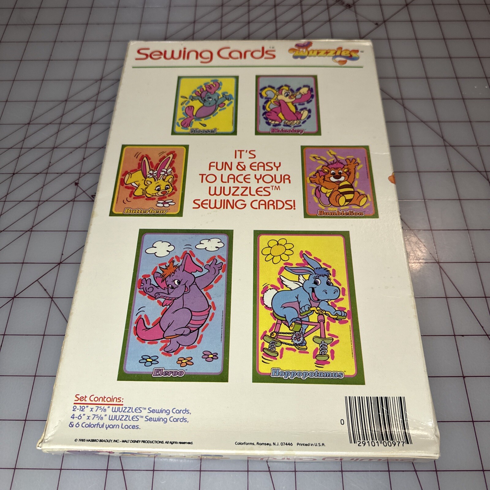 Wuzzles Sewing Cards by Colorforms 1985 Hasbro Bradley Cartoon Printed In USA @