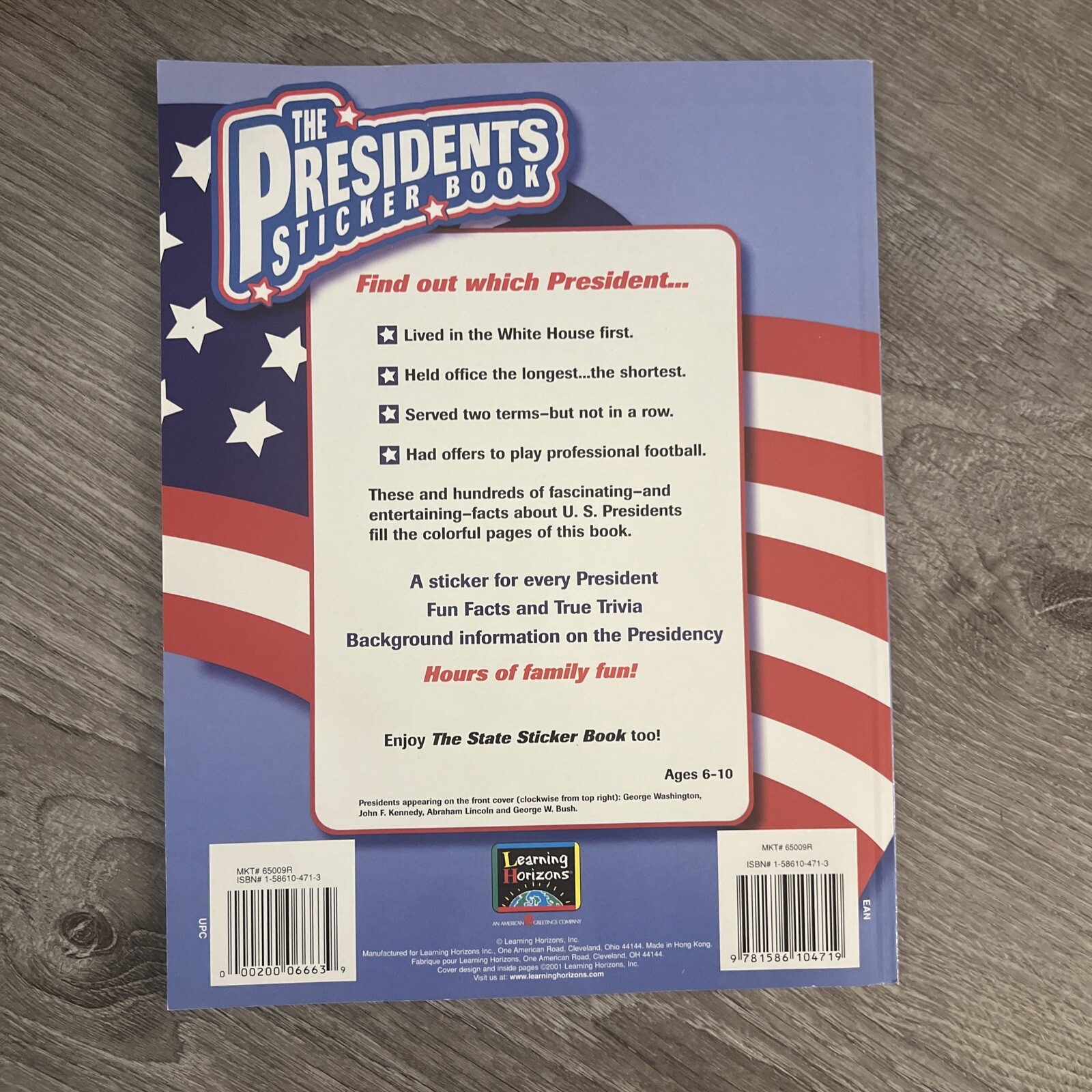 The Presidents sticker coloring book – Learning Horizons Thru 2001 Facts, Games