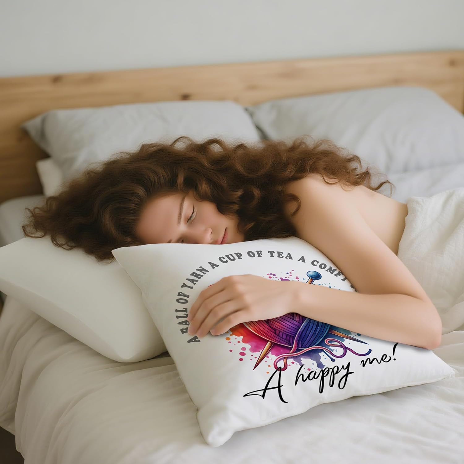Gifts for Mom Who Knits – a Ball of Yarn a Cup of Tea a Comfy Chair Pillow Cover