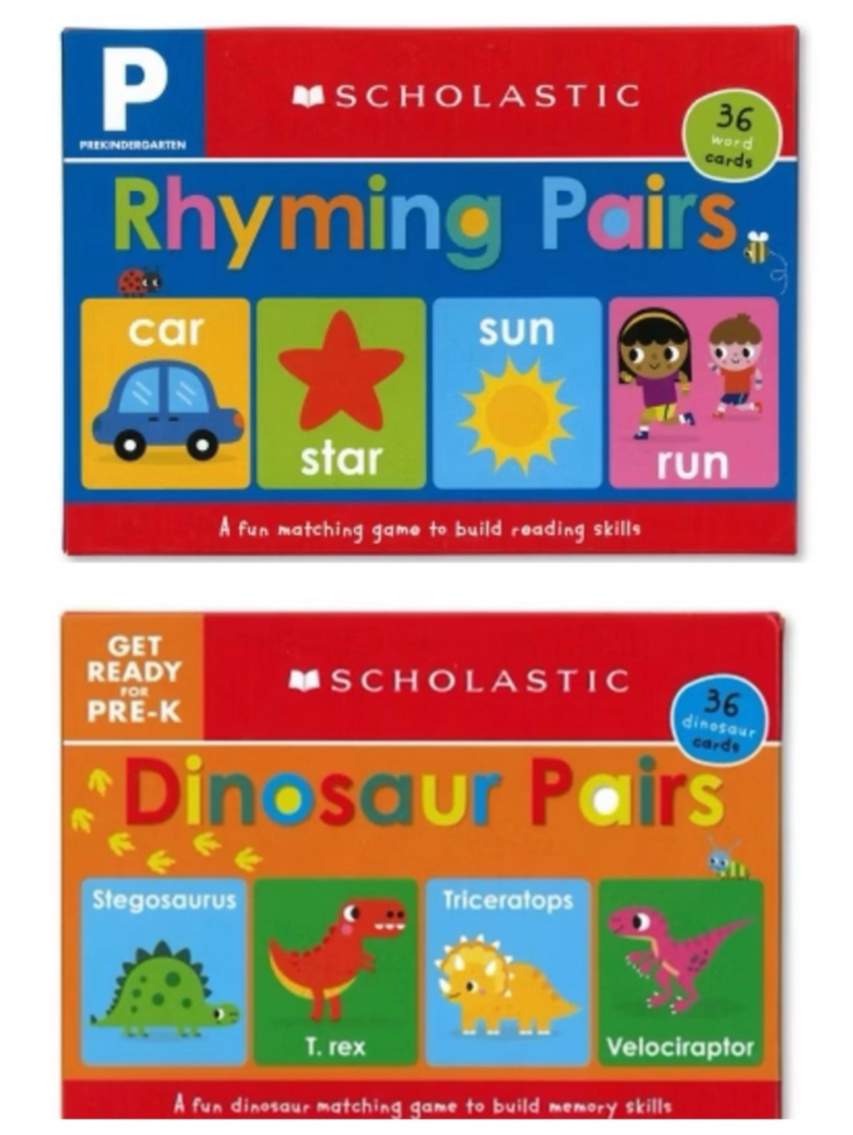 Scholastic Matching Card Game 36 Cards Dinosaur or Rhyming Pairs Pre-K