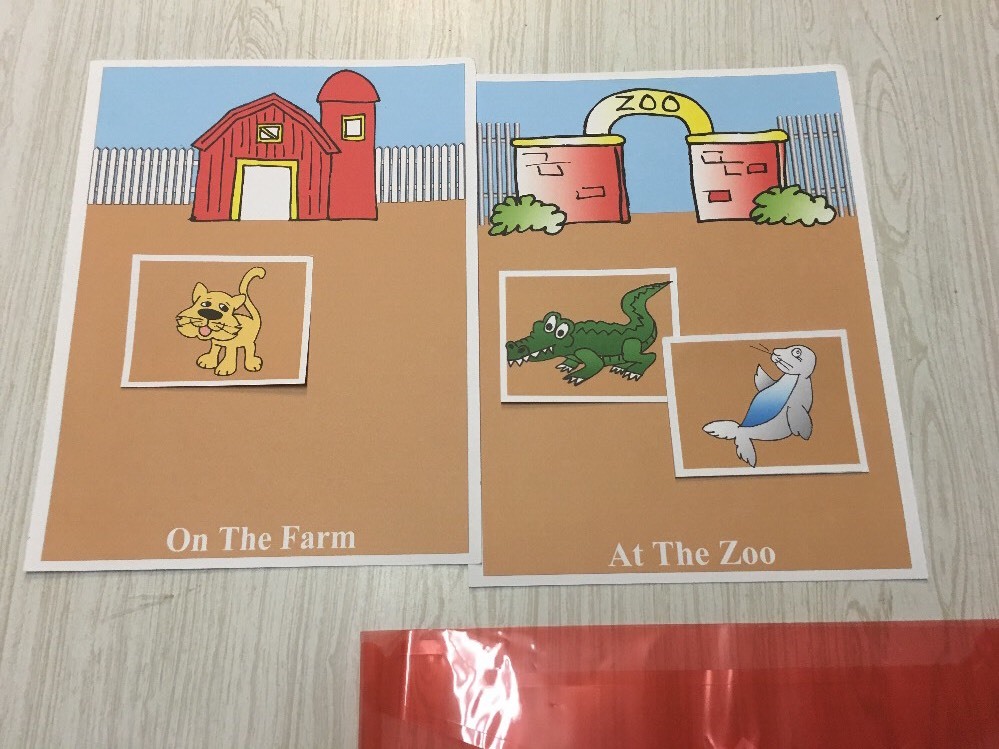 Farm Or Zoo Animals Game Learning Center- 2 Laminated Mats & 33 Cards