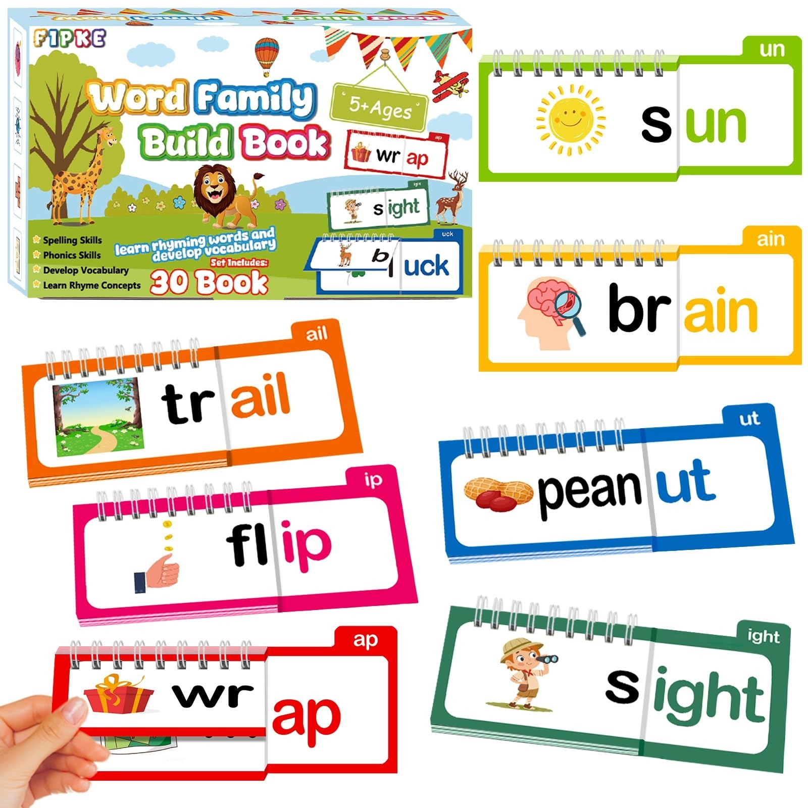 Word Family Build Book & Rhyme Flip Activity – CVC Flash Cards for Kids 3-8