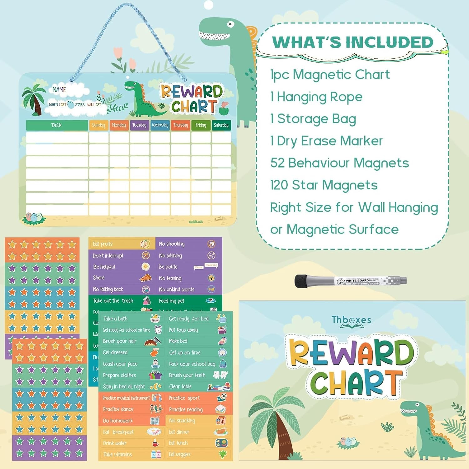 Reward Chart for Kids, Dinosaur Magnetic Behavior Chart for Kids at Home with…