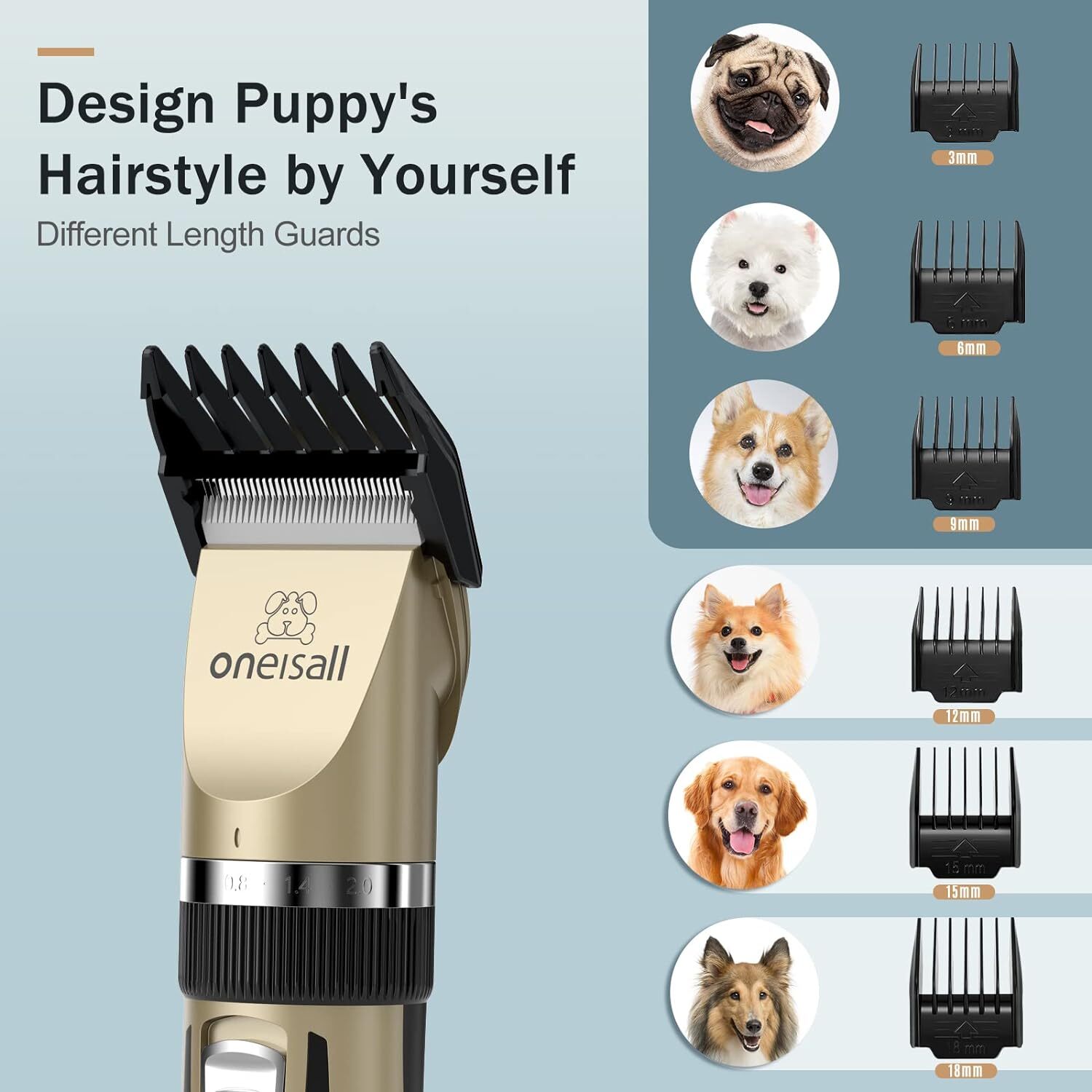 oneisall Dog Grooming Clippers and Paw Trimmer Kit 2 in 1 Quiet Cordless Dog