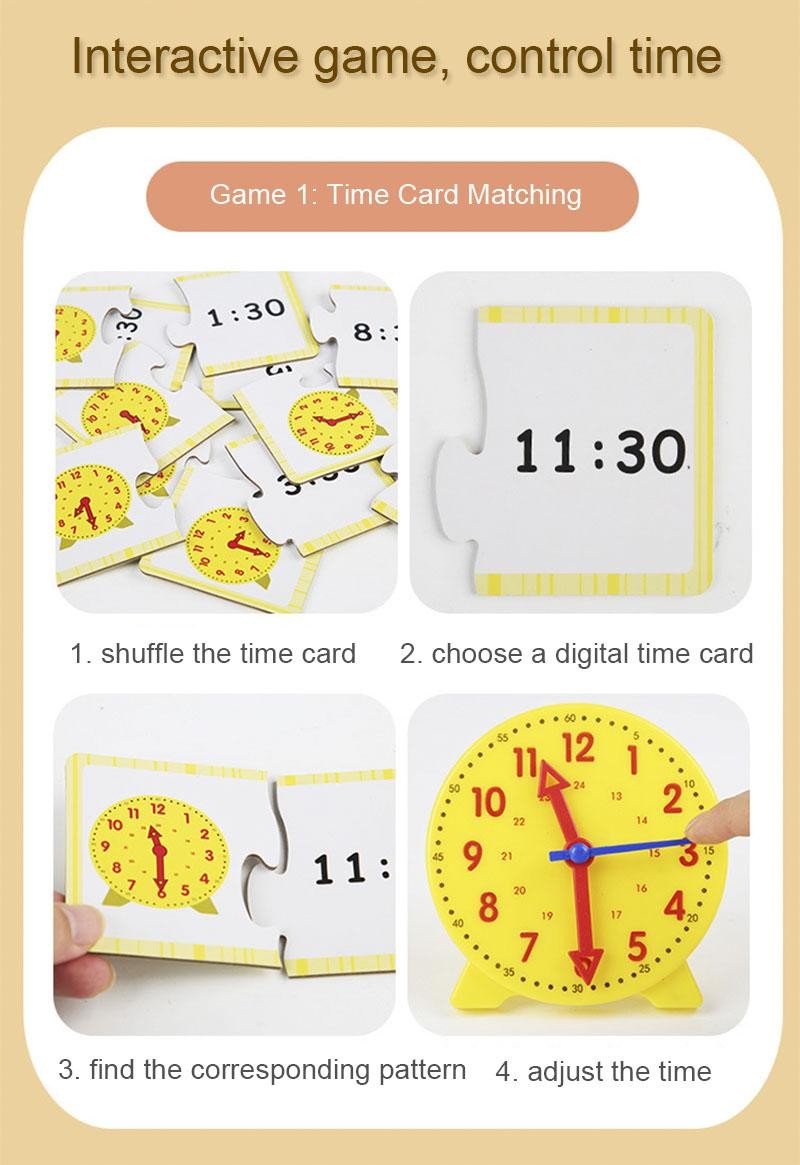 Children Time Learning Clock Puzzle Montessori Educational Matching Toy