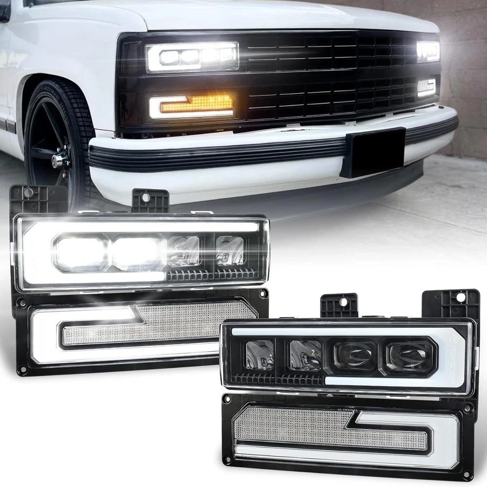 LED Headlight Assembly 500% Bright Anti-glare Headlights for 1988-1998 Chevy GMC