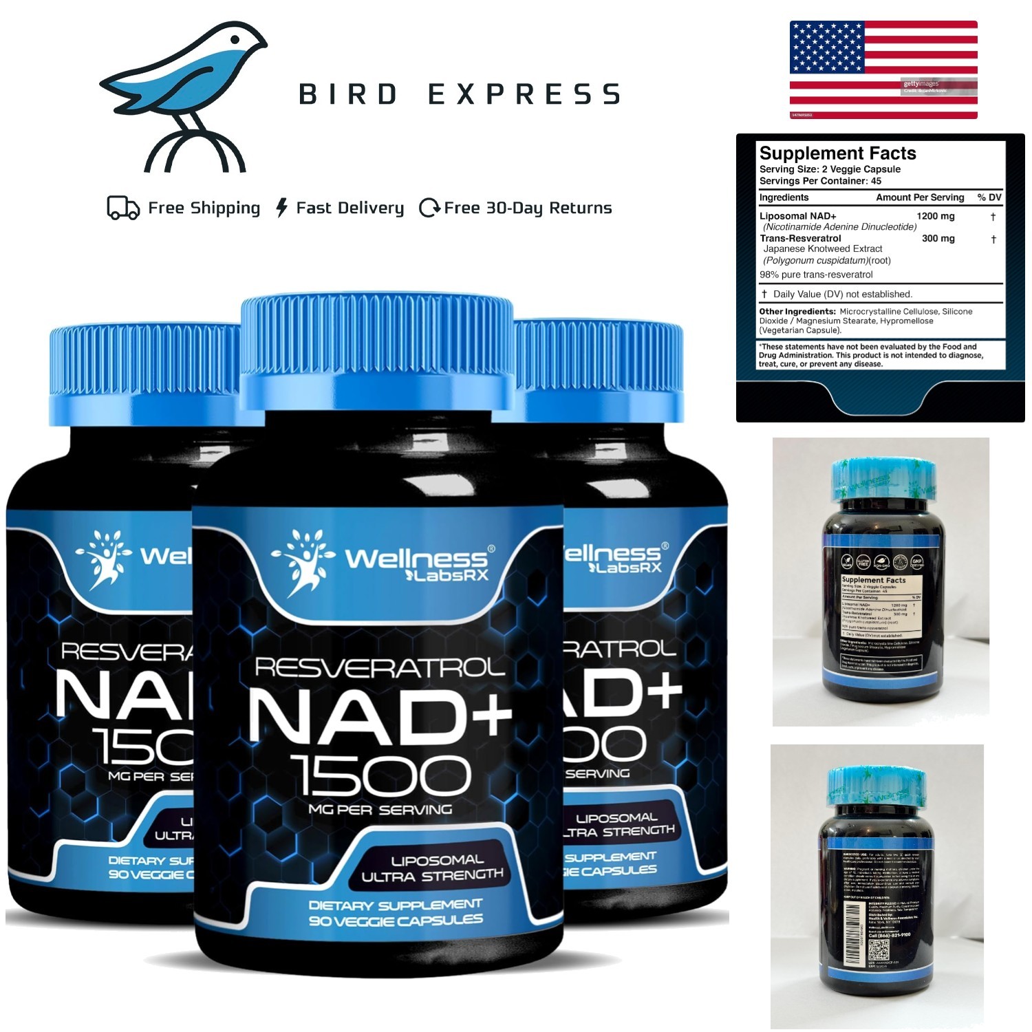 NAD Supplement, 1500mg – Liposomal NAD+ Supplement with Resveratrol, NAD Plus