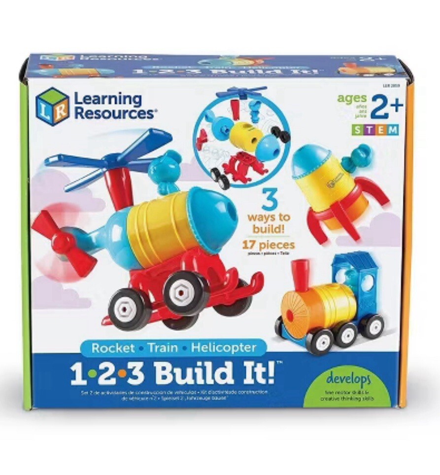 Learning Resources 1-2-3 Build It! Train , Helicopter Rocket -Complete! No Box