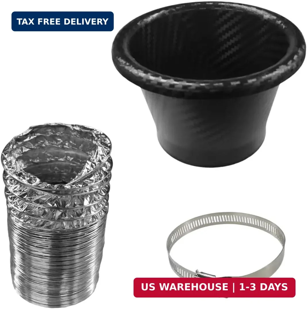 Craedli Carbon Fiber Car Air Intake Duct, Round Car Front Bumper Brake Air Intak
