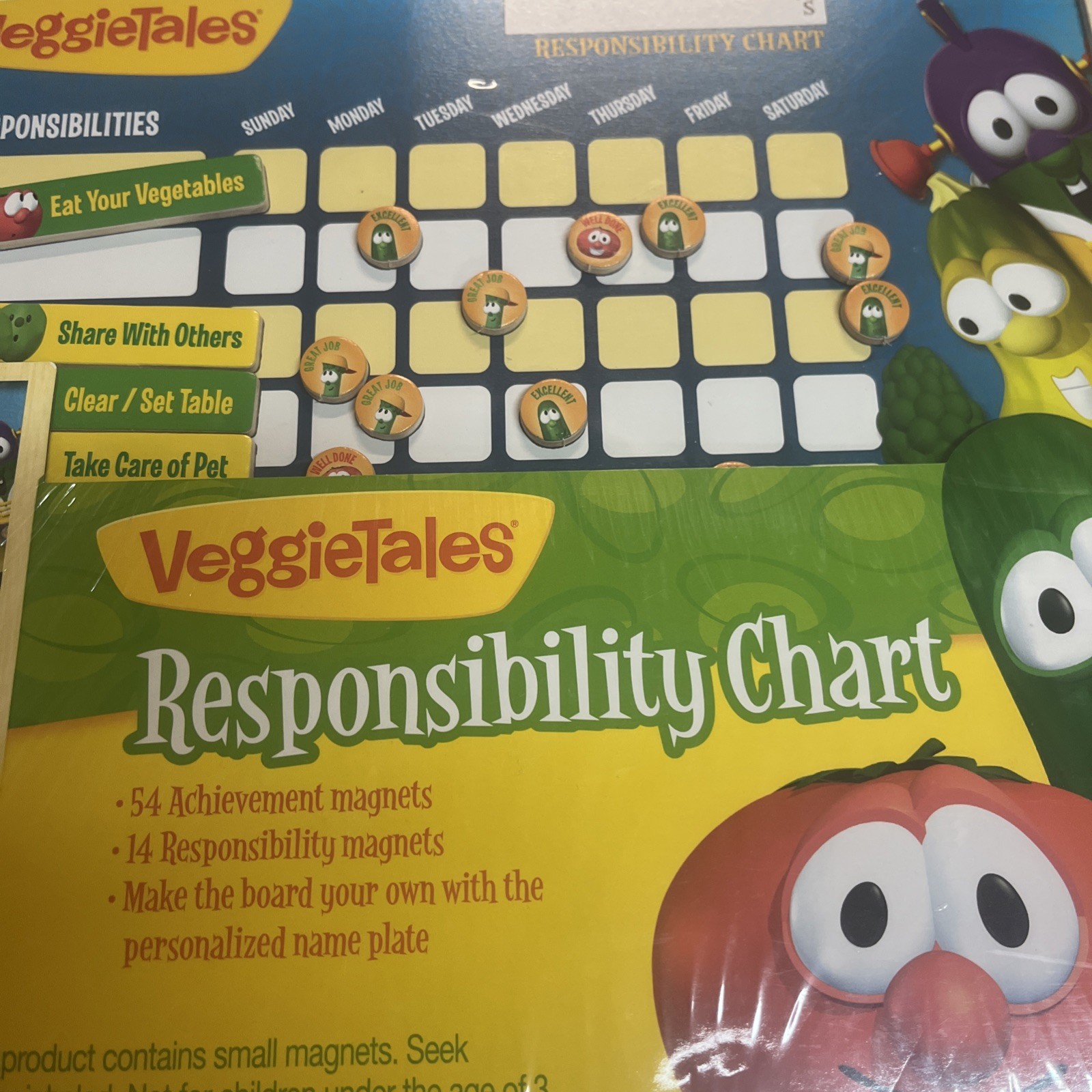 Veggie Tales Responsibility Chart Wooden New & Sealed Magnetic Chores