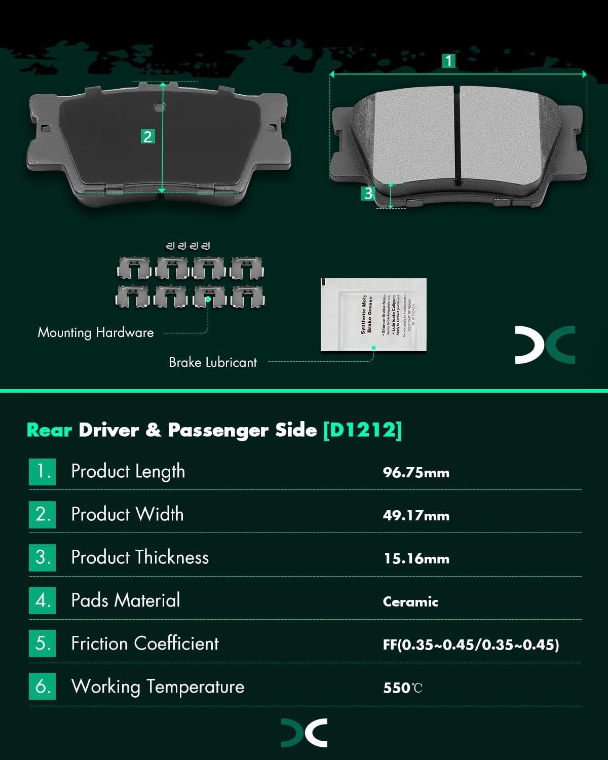 Ceramic Brake Pad Set for Lexus ES Toyota Camry