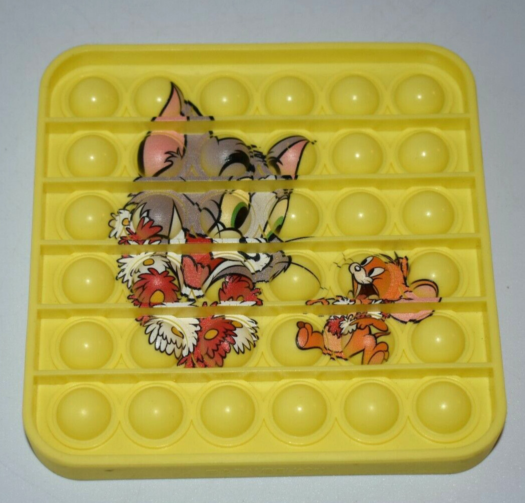 Tom & Jerry Yellow Square Cat Mouse Push Pop Squisher
