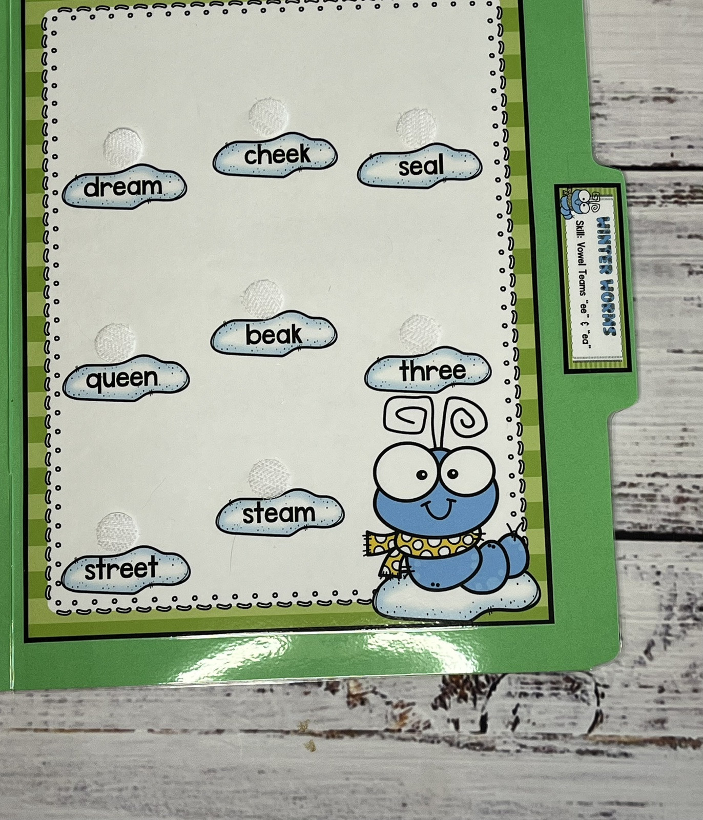 Winter Worms File Folder Game Variant Vowels Long E Phonics 1 2 3 grade language