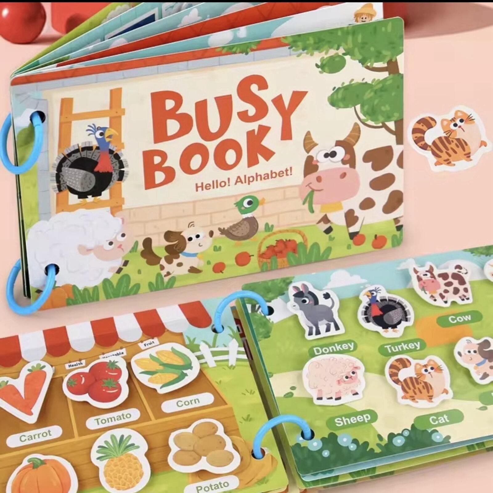 Montessori Farm Animals Busy Book Toddler Sensory Quiet Learning Toy Alphabet