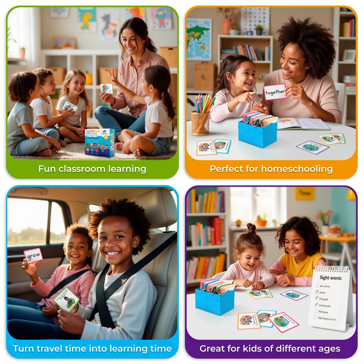 250 Sight Words Flash Cards for Kindergarten with Pictures, Dolch Sight Words…