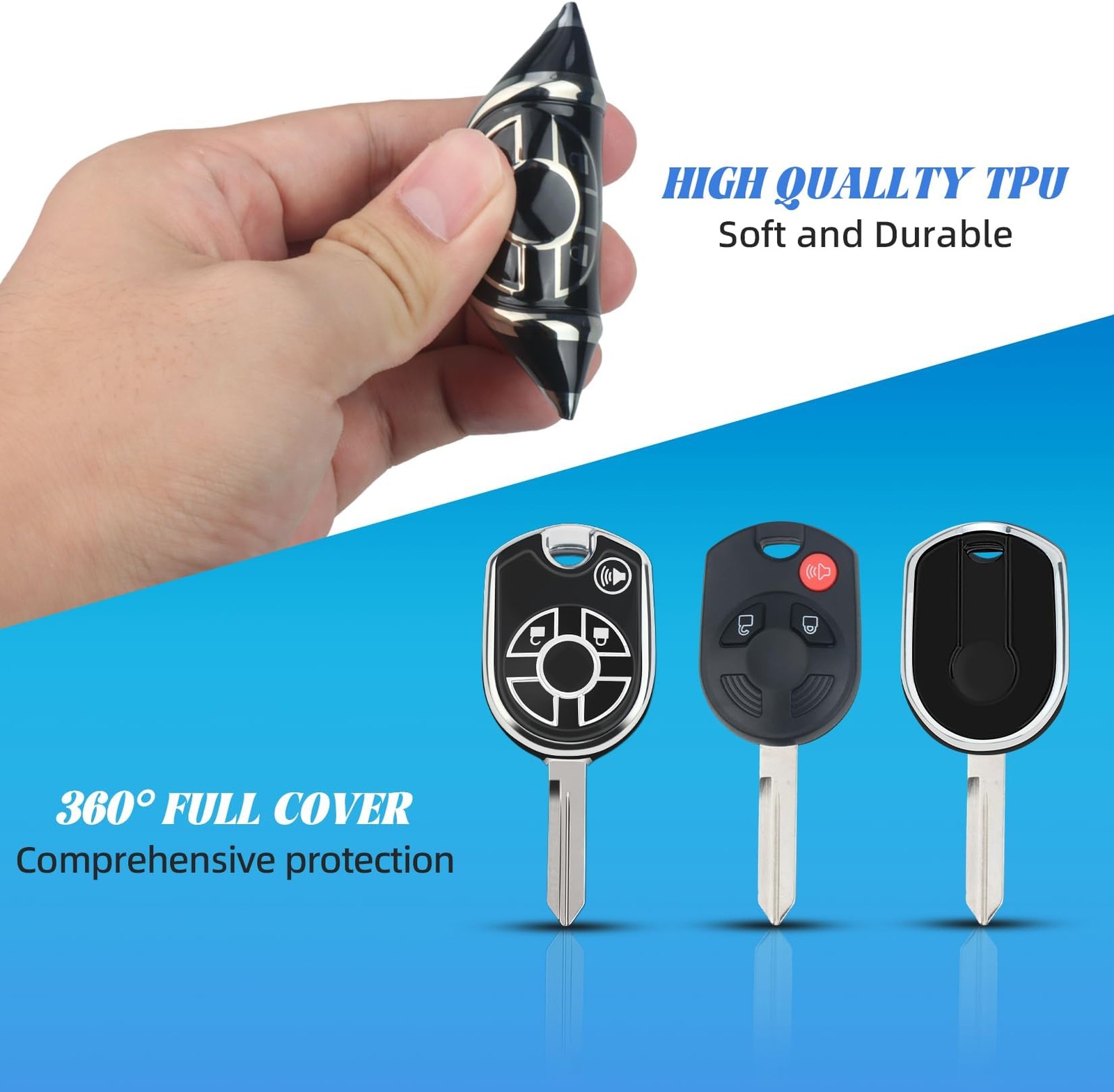 MILD EAST for Ford Key Fob Cover with Key Chain, Soft TPU Car Key Protector C…
