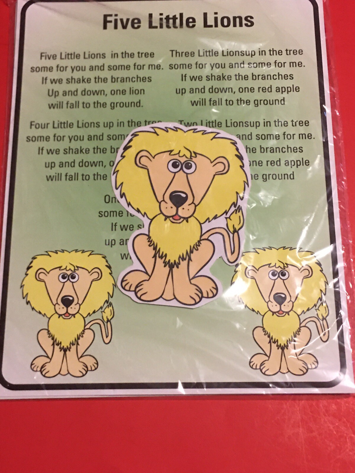 Five lions – FLANNEL BOARD SET – LAMINATED – FLANNEL FELT STORY and PIECES